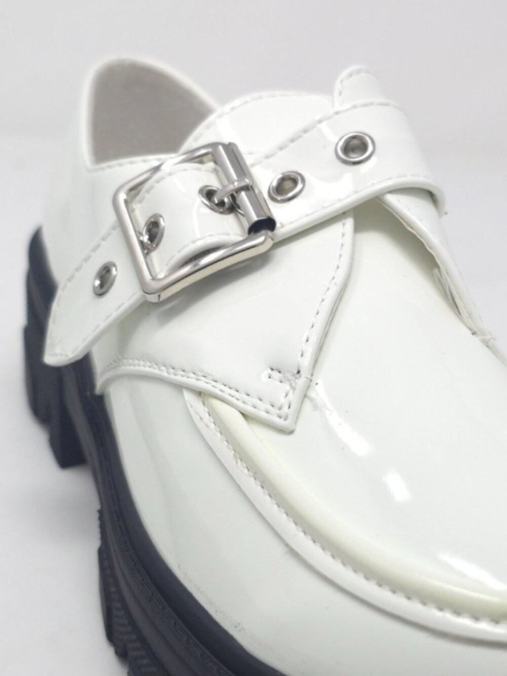 White Chunky Platform Loafers Buckle Strap Lug Sole Slip On Casual Trendy - Picture 6 of 9
